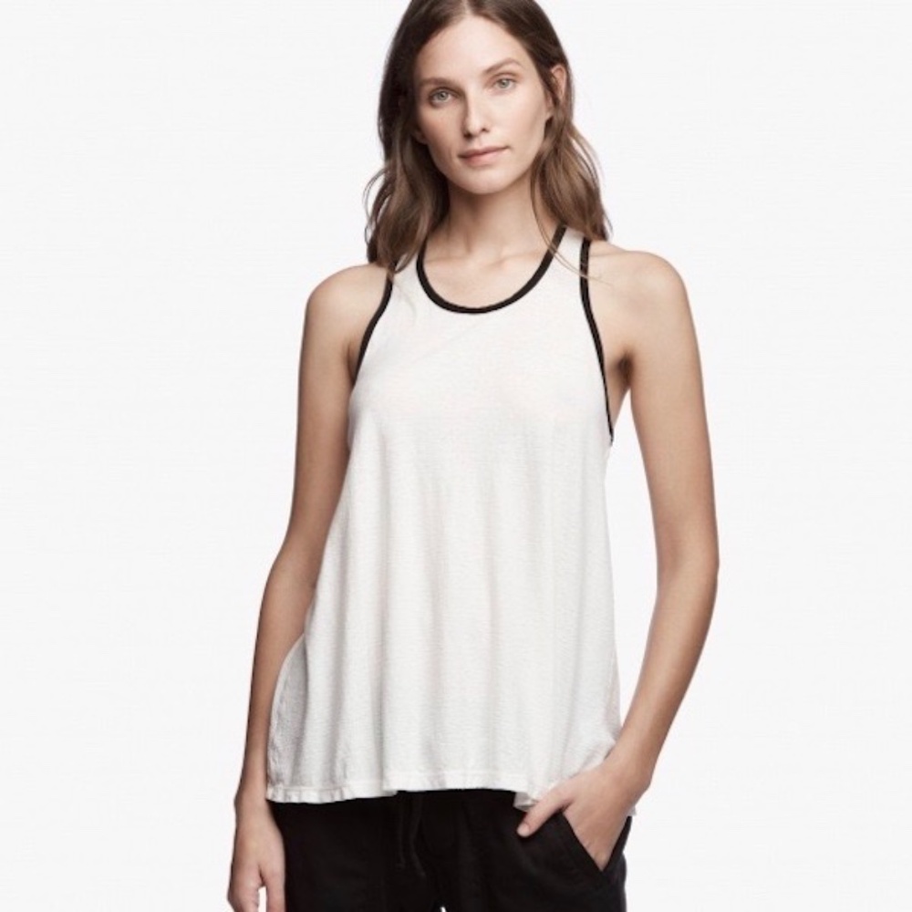 JAMES PERSE Japan Contrast Ringer Tank in Ice Cream /Black Cotton Linen Size 2 M